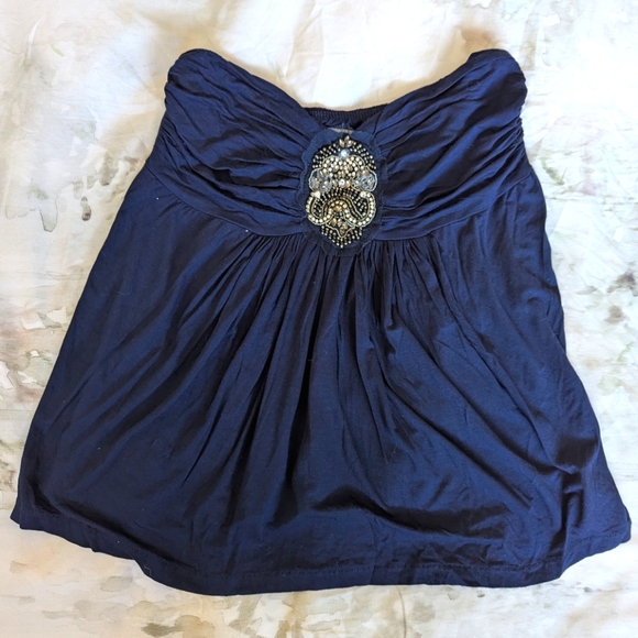 Navy Blue flouncy embellished tube top Y2K size xs - Picture 1 of 5